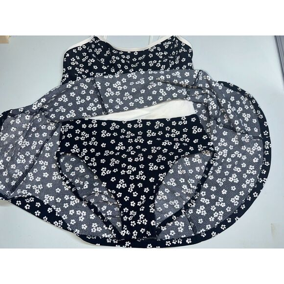 VTG Mainstream Black White Floral Skirted Swimsuit Pin Up Classic Nautical Sz 10 - Picture 5 of 13